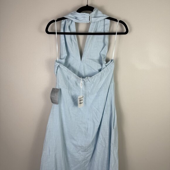 Petal & Pup Betsy Halter Neck Maxi Dress Pale Blue Cotton L Wedding Summer - Picture 7 of 10